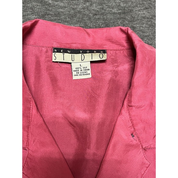 New York Studio Top Womens Large Silk Front Pockets Buttons Workcore Boxy Loose - Picture 4 of 8